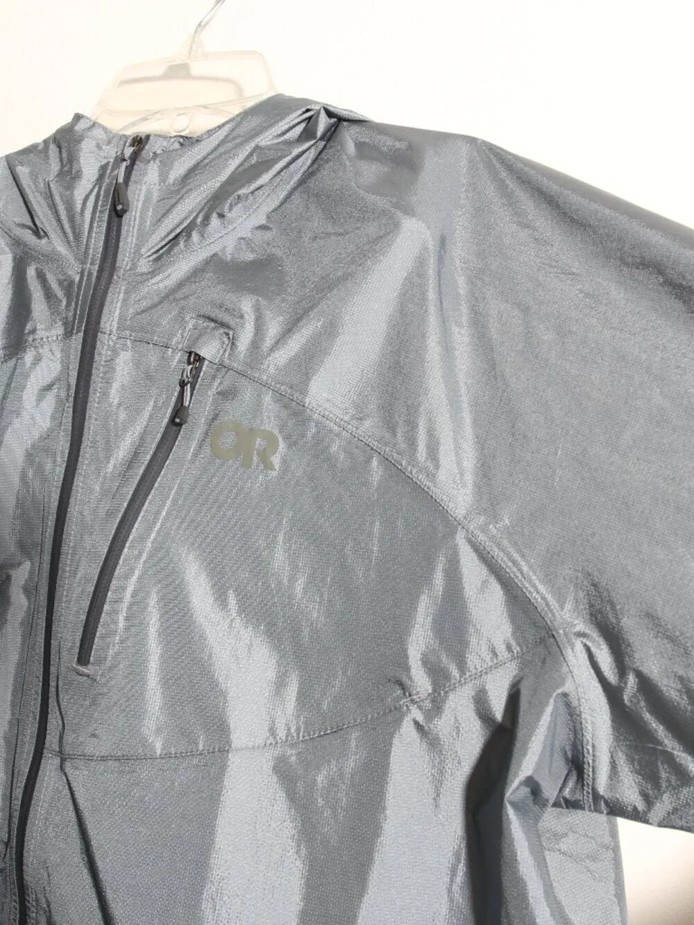 Outdoor Research Men’s Helium Rain Jacket Pewter Gray Full Zip Hooded Size XXL
